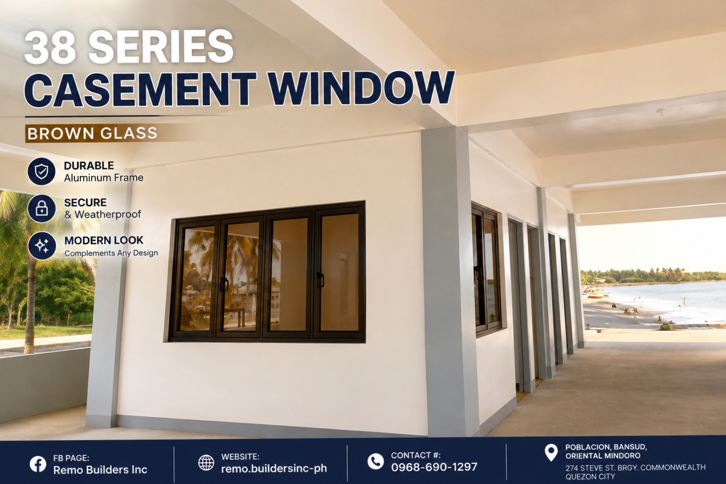 Aluminum Analoc Frame Casement Window with 6mm Brown Glass